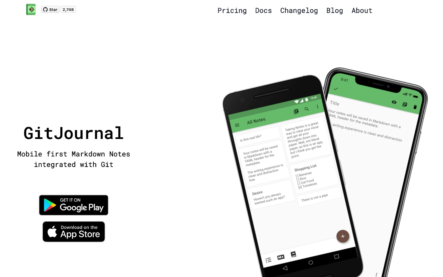 GitJournal Landing page