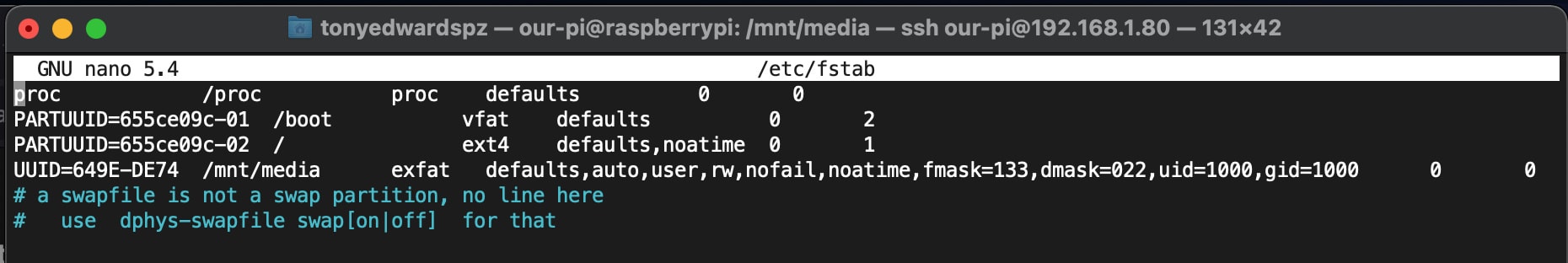 Fstab on raspberry pi