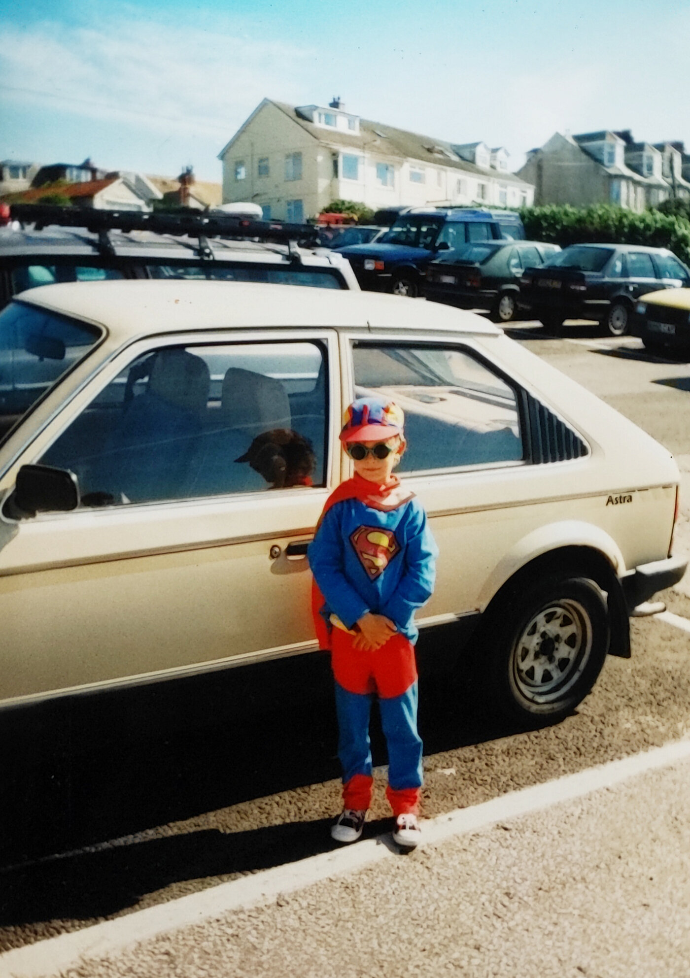 Giz Edwards dressed as superman as a child