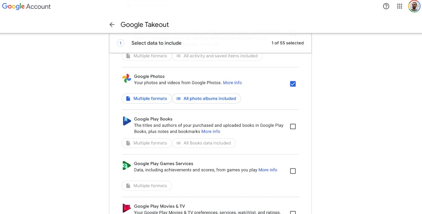 Google Photos Takeout Screenshot