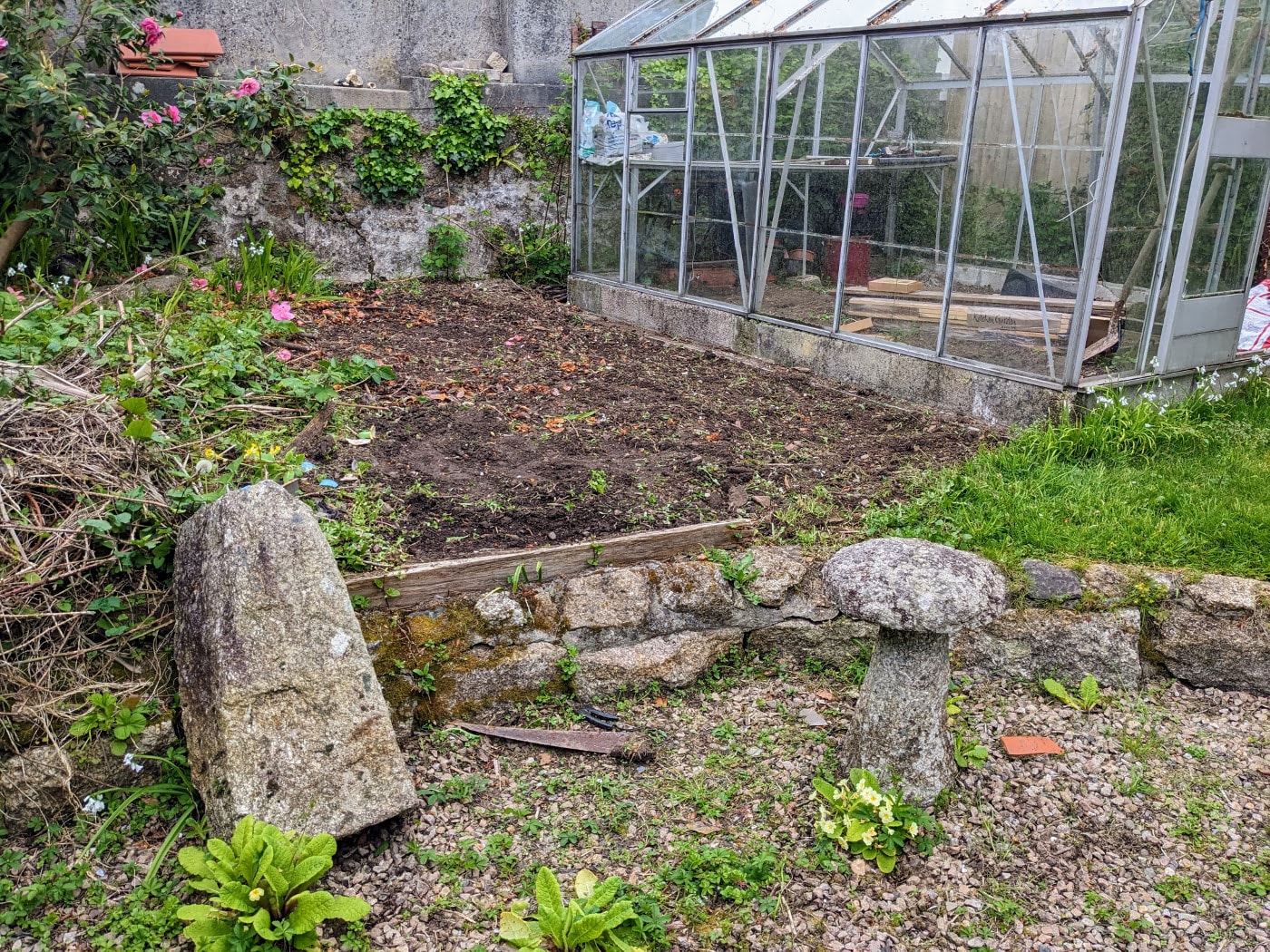 The cleared veg bed area